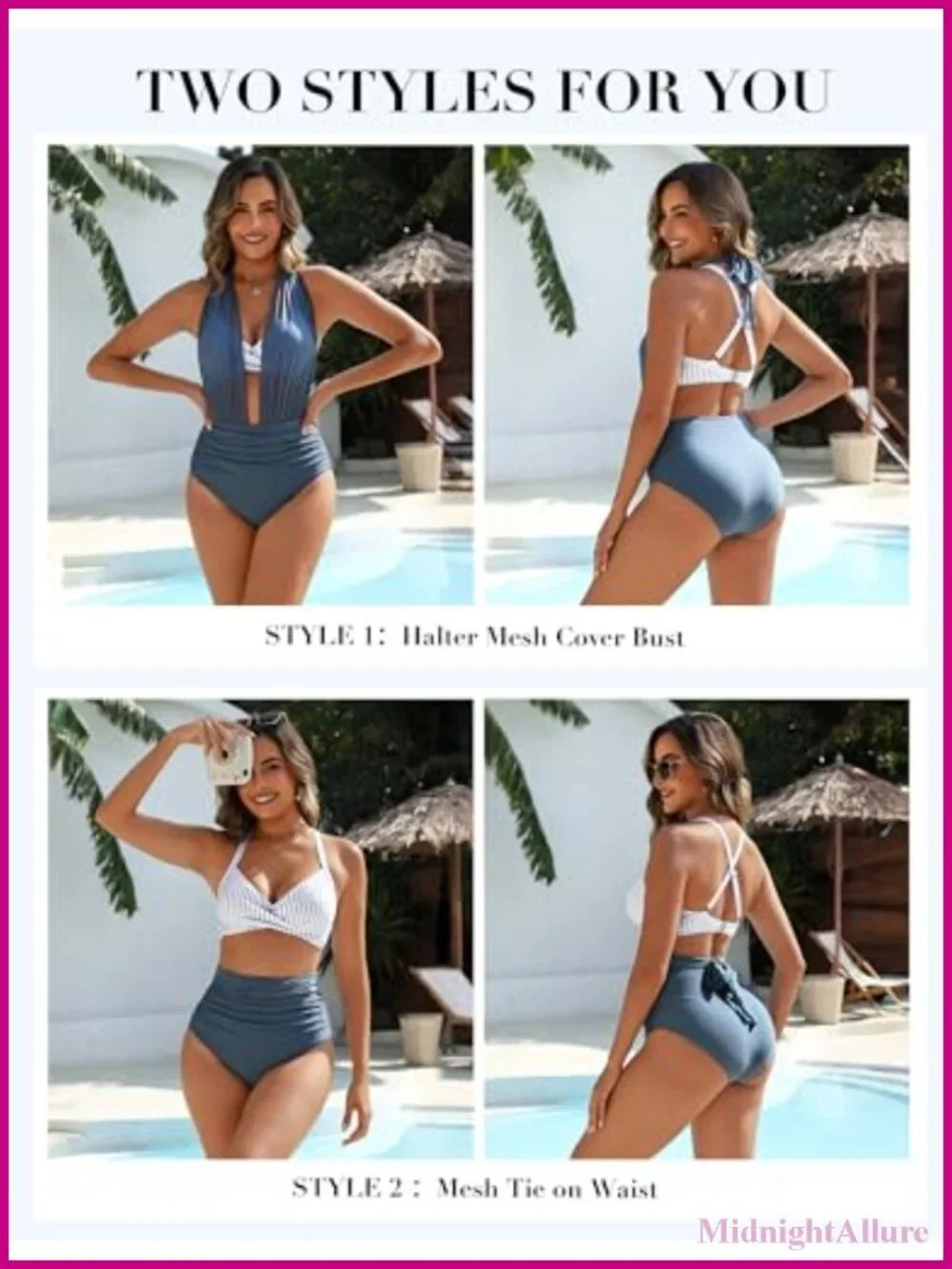 High Waisted Bikini Set Tummy Control Swimwear Women Twist Front Ruched Push Up